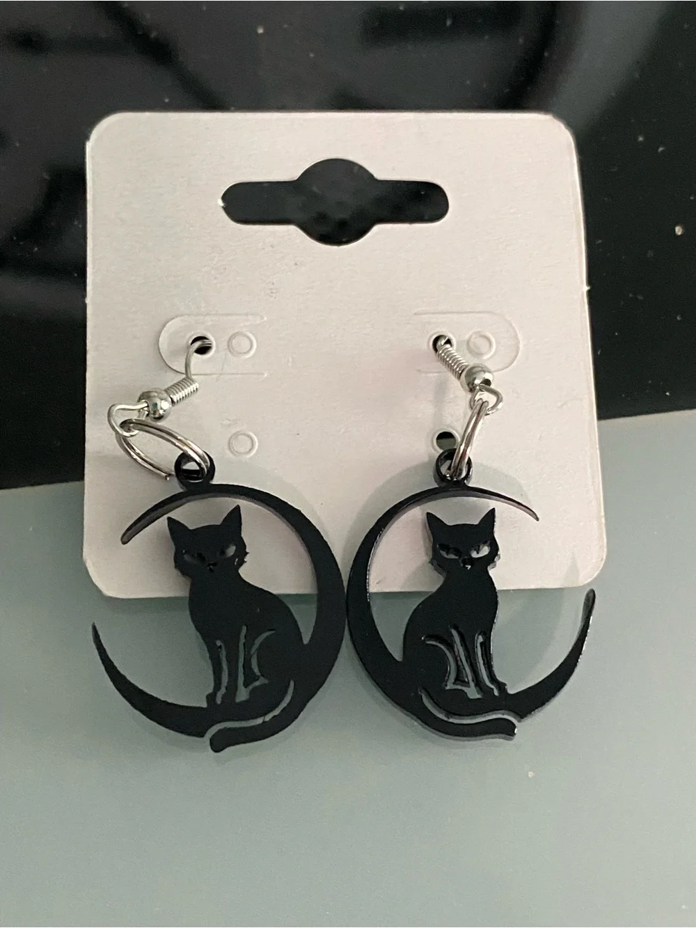 Black Cat Crescent Dangle Earrings - Elegant Black Cat Jewelry homemade